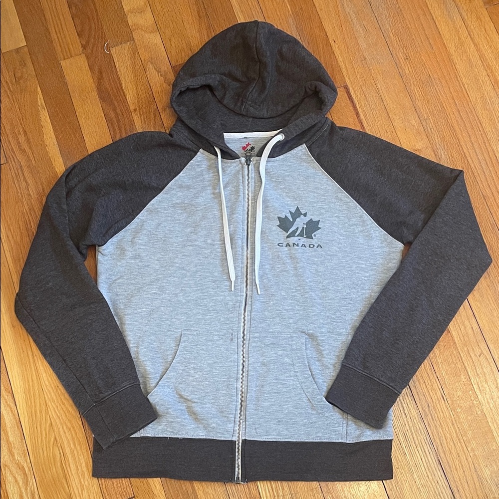 Authentic HOCKEY TEAM CANADA Gray Zip-Up Hoodie Sports Fan Olympics Streetwear